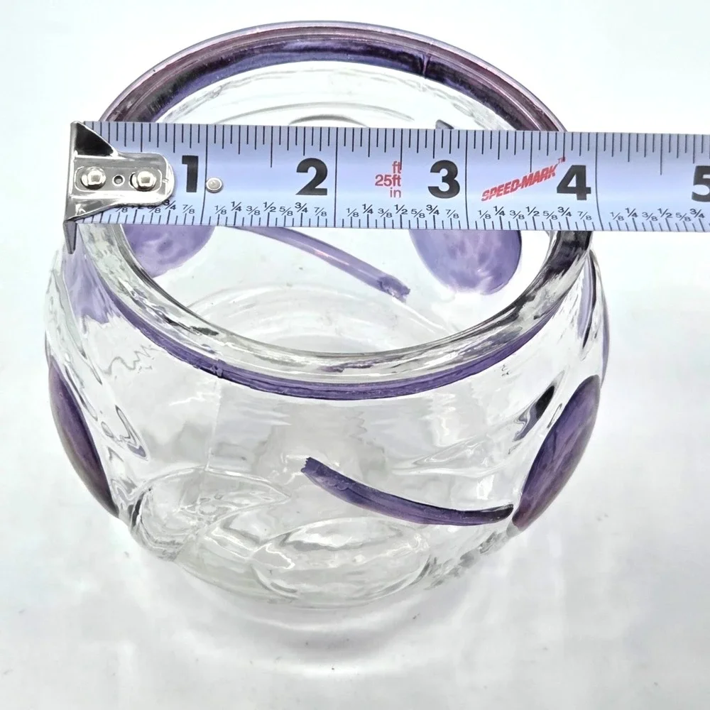 RETRO Art Glass‎ Candle Holder Or Bowl Purple and Clear Raised Design